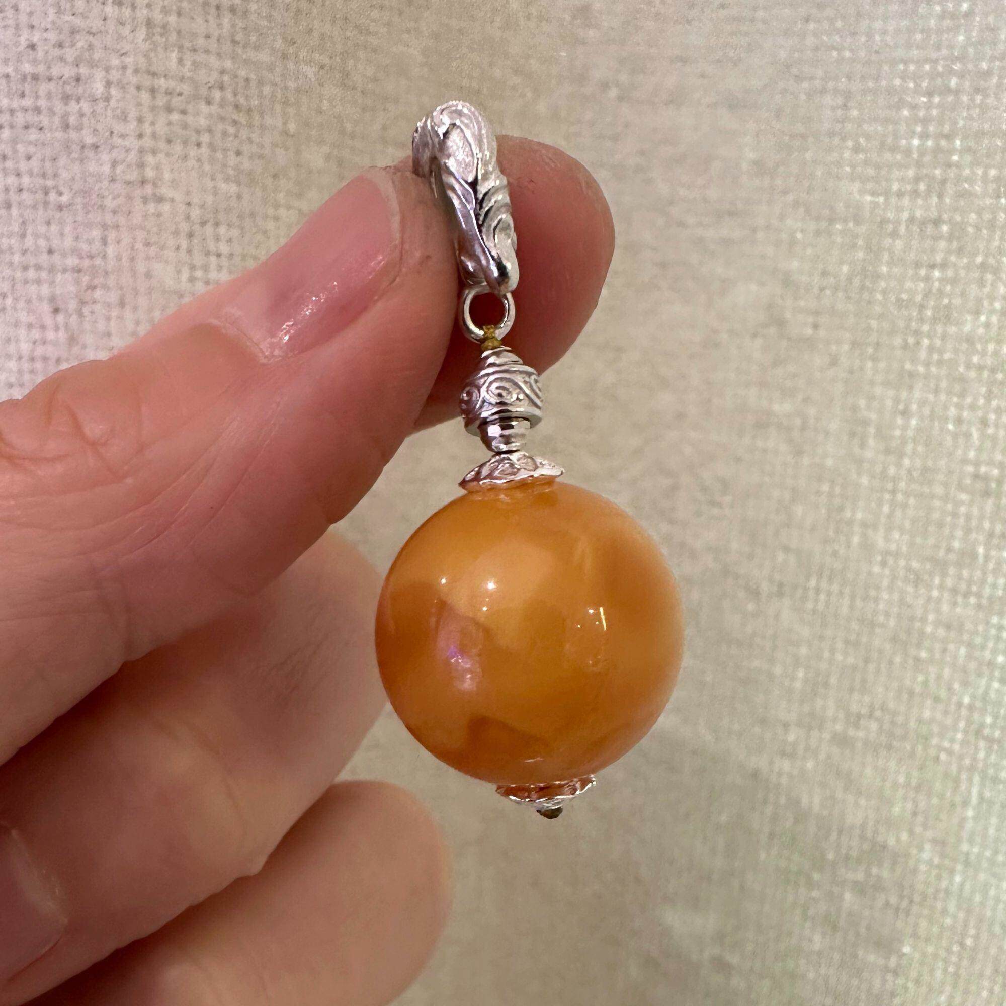 s925银蜜蜡圆珠吊坠多样性简约百搭任意扣项坠时尚经典挂坠 M8848