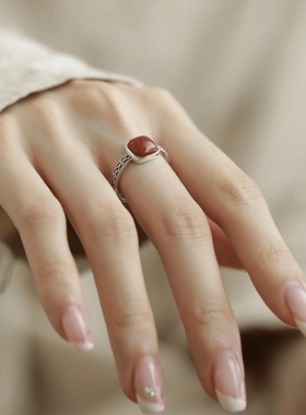 新年红方糖镂空戒指925银气质