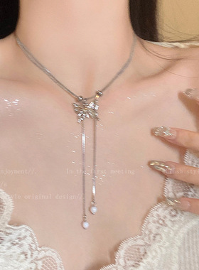 精致蝴蝶流苏抽拉式项链女甜酷