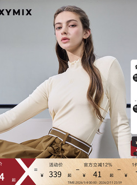 xexymix杰克茜女领口木耳边紧身罗纹长袖T恤日常休闲XFK3TU1202C