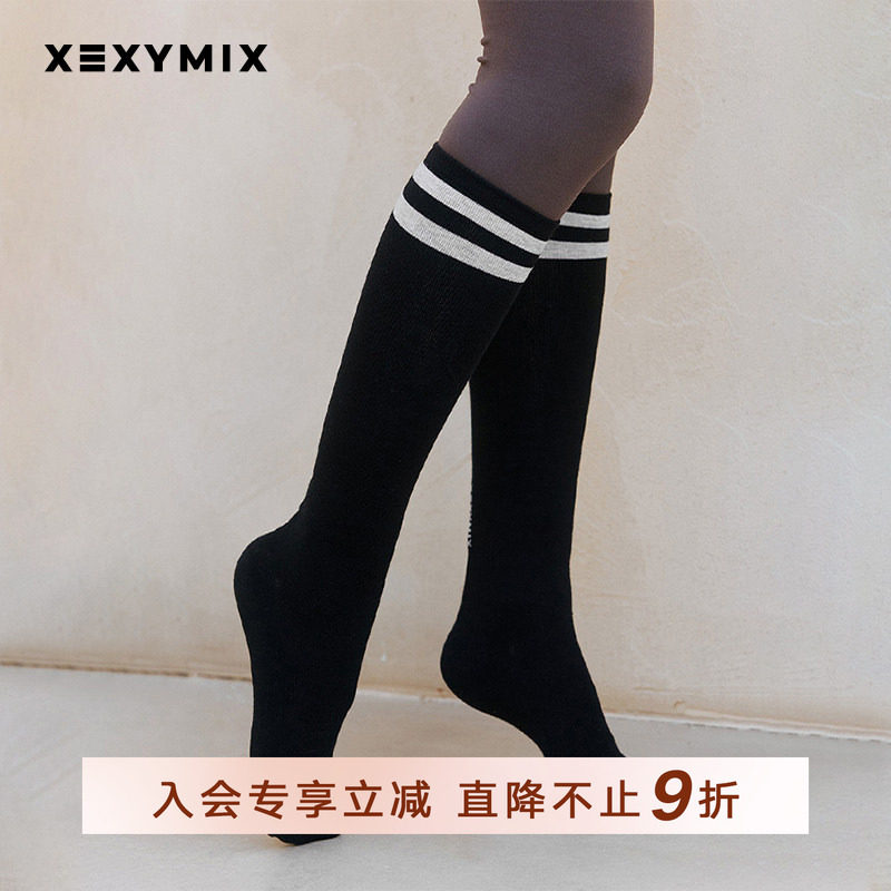 xexymix杰克茜韩国进口女双线及膝长筒袜棉舒适透气长袜HXEB200R0