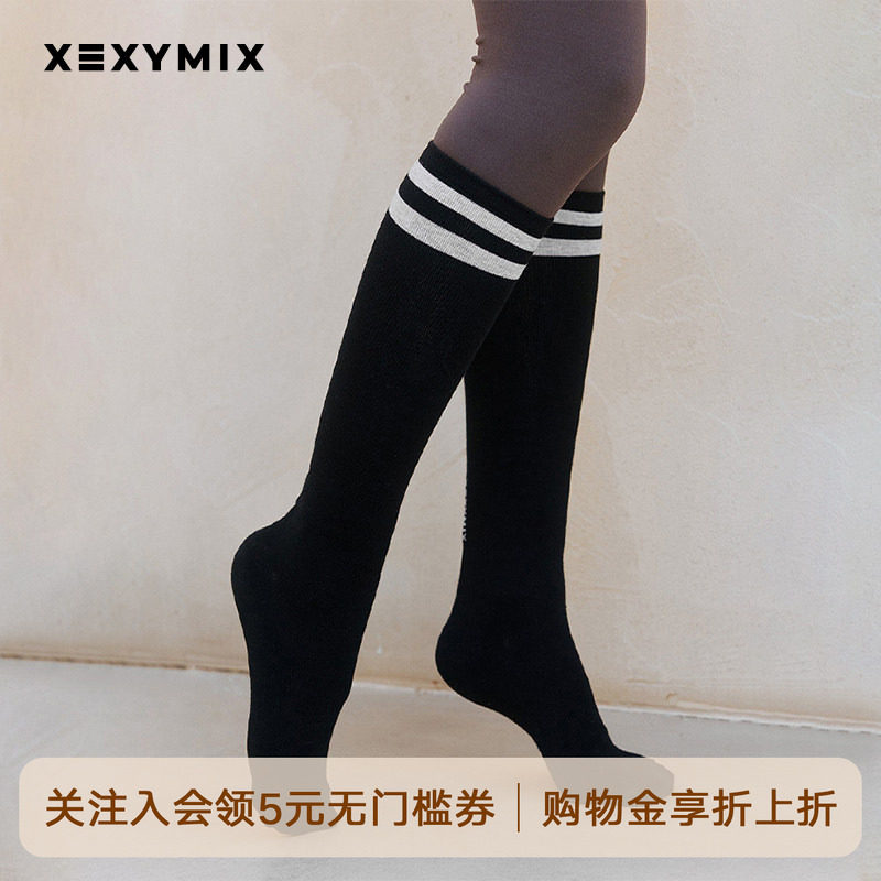 xexymix杰克茜韩国进口女双线及膝长筒袜棉舒适透气长袜HXEB200R0