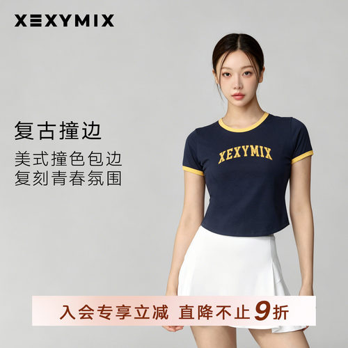 xexymix杰克茜韩国进口女LOGO印花短袖T网球服健身跑步XTFST04J3