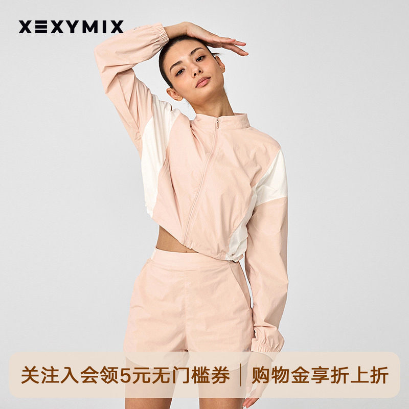 xexymix韩国进口女拼色轻量拉链外套宽松运动夹克舒适XWFJK03J1