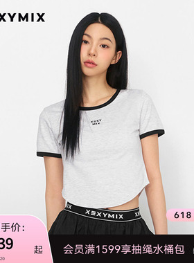 xexymix杰克茜韩国进口女撞色logo刺绣短袖网球服休闲 XFK2TS1105