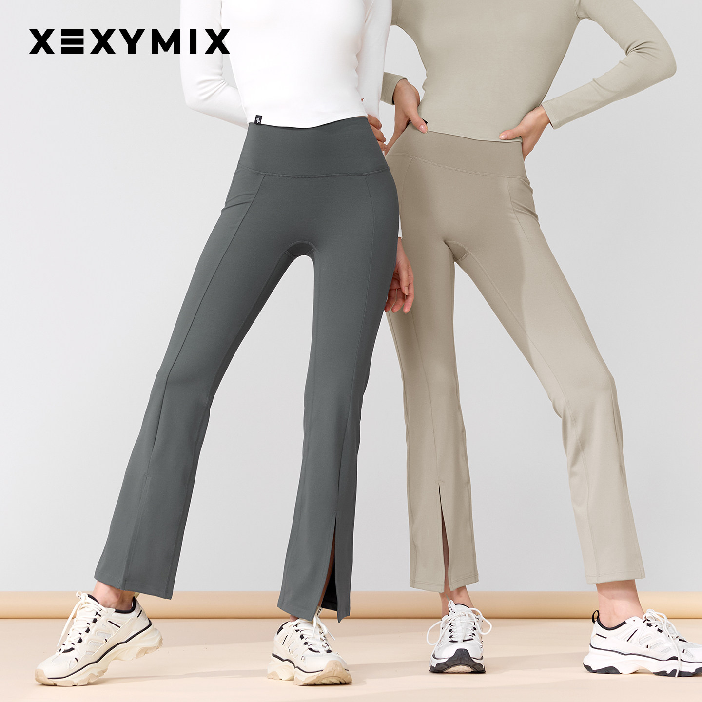 xexymix杰克茜韩国进口女XELLA开叉紧身高腰微喇瑜伽裤XWFLG03H3