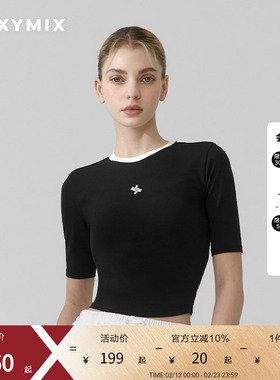 xexymix杰克茜女撞色简约修身上衣中袖短袖T恤瑜伽舞蹈XFK2TS1103