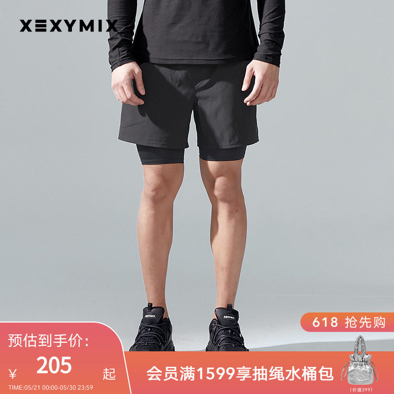 xexymix杰克茜韩国进口男运动衬里短裤假两件健身跑步FXPC2112F