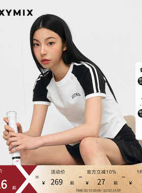 xexymix杰克茜女撞色袖前胸小logo印花短袖T恤网球运动XFK2TS1101