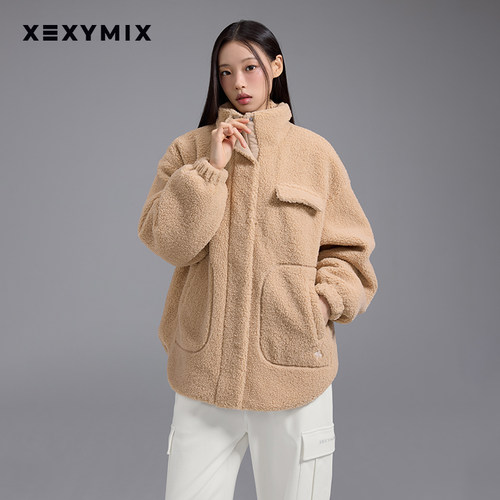 女内绗棉仿羊羔绒外套