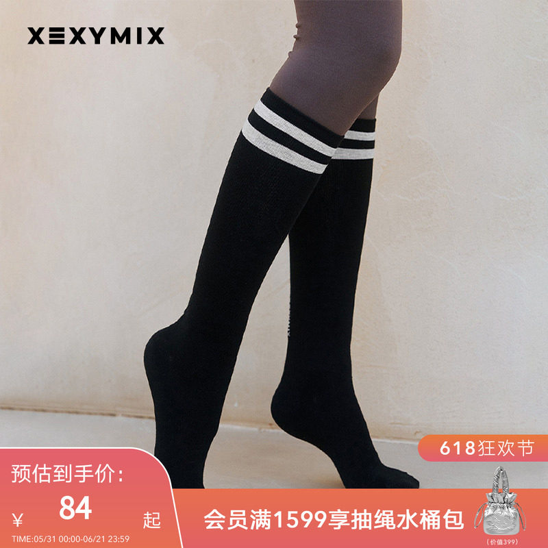 xexymix杰克茜韩国进口女双线及膝长筒袜棉舒适透气长袜HXEB200R0