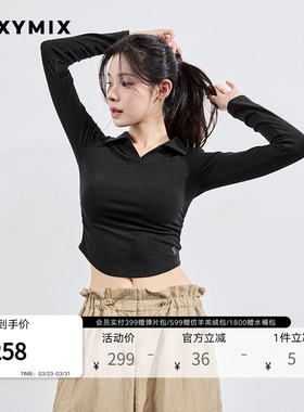 xexymix杰克茜韩国进口女装翻领T恤休闲运动修身弹力XFK3QL1101C