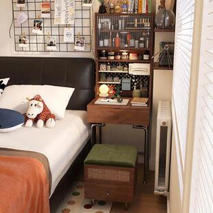 形影家具中古风梳妆台实木小型迷你床头柜一体卧室50cm翻盖化妆桌