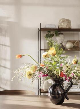 现货 丹麦 ferm living Verso北欧花器覆古陶瓷黑色装饰花瓶摆件