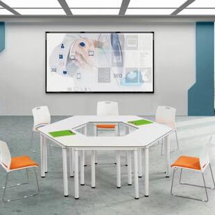 六角组合梯形辅导桌团体活动室学生课桌拼接会议桌六边形培训桌椅