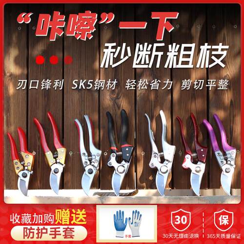生长魔励 Sk5高强度不锈钢省力修枝剪花艺剪刀果树采摘剪刀大开