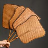 夏日新凉香 竹柄编织香蒲扇子 手工竹编扇子 中国覆古布边扇子