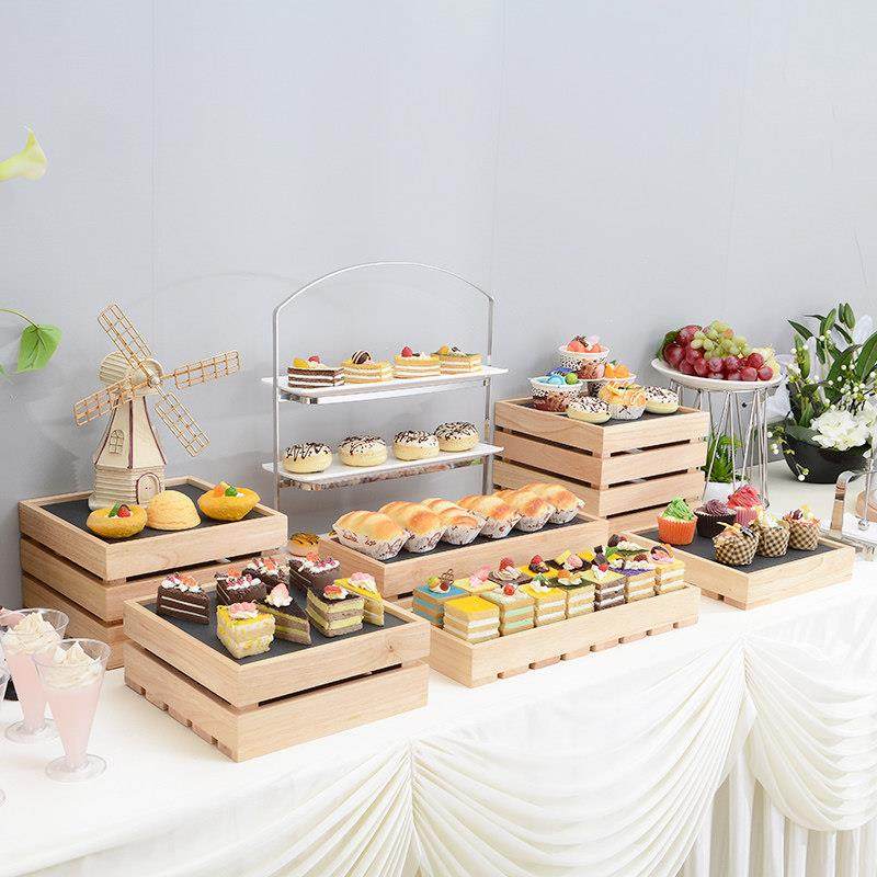 中国木制甜品桌装饰品展示架自助餐糕点蛋糕点心托盘自助餐茶歇桌