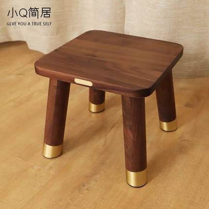实木小板凳黑胡桃家用木头凳儿童小方凳客厅卧室复古新中式矮凳子