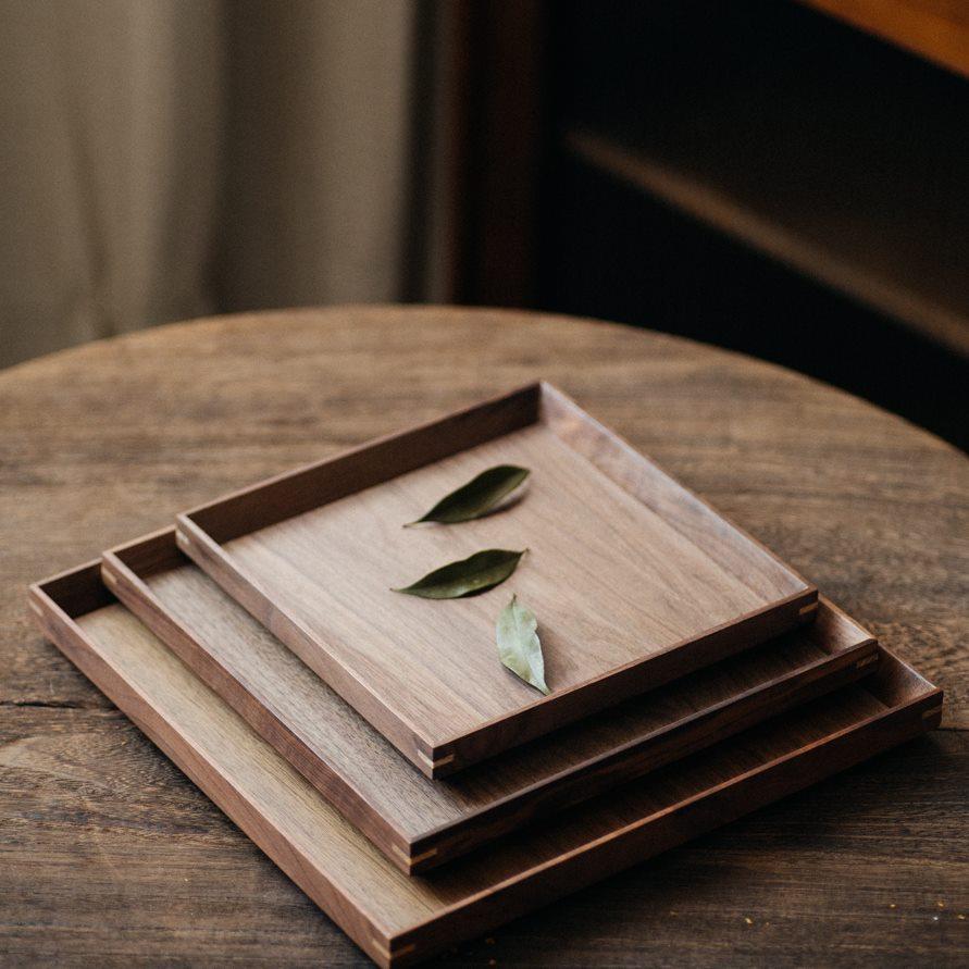 伍杯茶托盘胡桃木盘茶杯咖啡杯托盘方形收纳盘蛋糕点心盘茶道配件