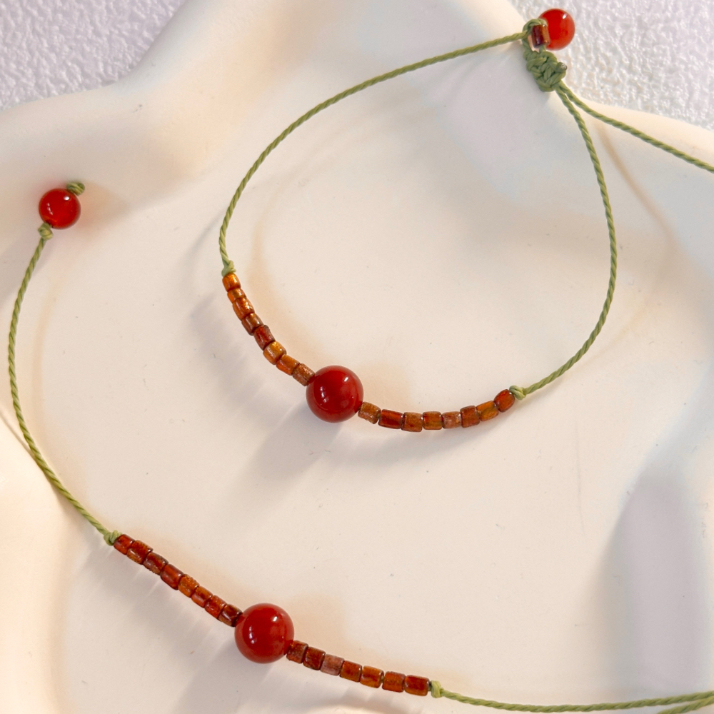 【一颗樱桃】原创设计百搭显白红色南红手串新中式男女款串珠手链