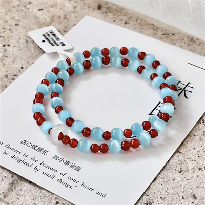 【蓝调时刻】一味良方原创红玛瑙猫眼石显白双圈手串新中式手链