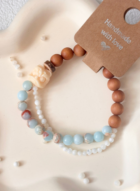 【醒时看日落】手工木质手串原创新中式男女款醒狮寿山石檀木串珠