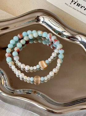 【海岸椰风】原创设计手工寿山石手串新中式男女款串珠手链饰品