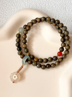 【乌云盖雪】原创设计绿檀手工招财猫爪手串国潮文玩串珠男女款