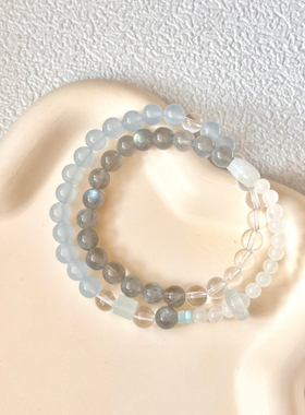 【雾岛松松】原创小众灰月光石手链女生白水晶串珠手串饰品礼物