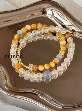 【落日余晖】原创小众灰月光虎眼石手链时尚女生饰品串珠手串