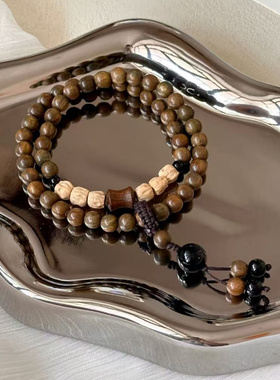 【竹姿】原创男女款国潮新中式绿檀手串百香籽黑玛瑙儿文玩串珠