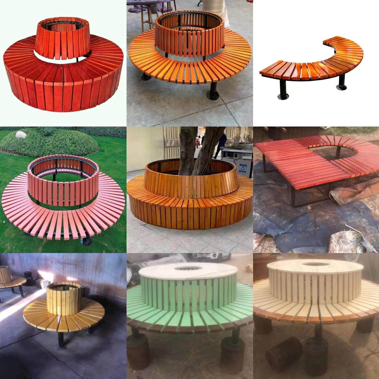 户外围树椅圆形防腐木坐凳塑木公园椅户外公园椅防腐木树池