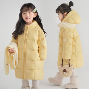 正品亲子新款90白鸭绒女童羽绒服中长款2025冬装洋气宝宝过膝外套