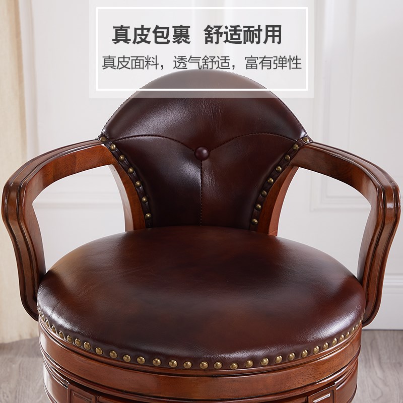 热销欧式实木吧台椅子家用旋转酒吧椅复古美式高脚椅吧台凳子轻奢