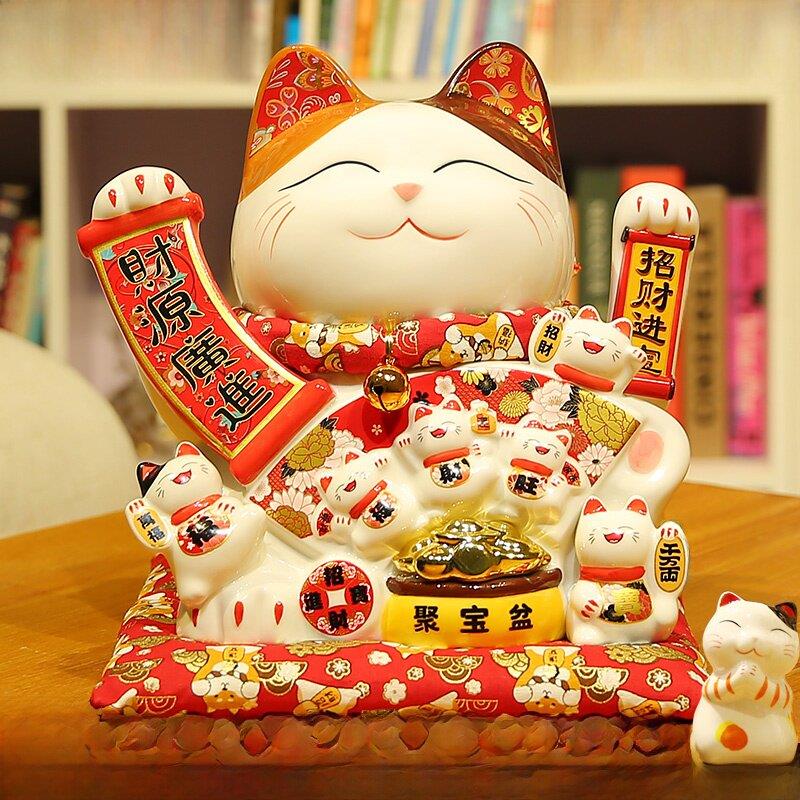 招财猫摆件店铺开业礼品自动招手小电动摇手陶瓷二维码收银台客厅