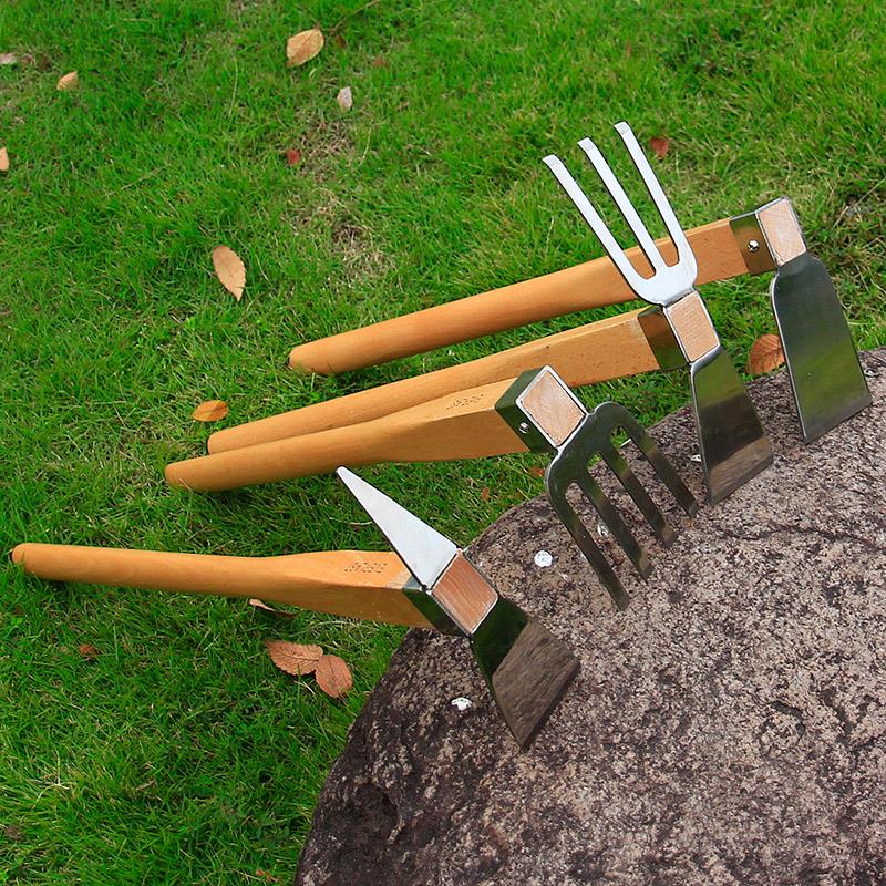 不锈钢木柄大锄头农用户外除草翻土耙子农具种菜种花园艺长柄锄头