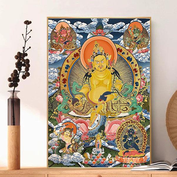 黄财神唐卡装饰画五路财神西藏热贡财神爷客厅书房玄关茶室挂画