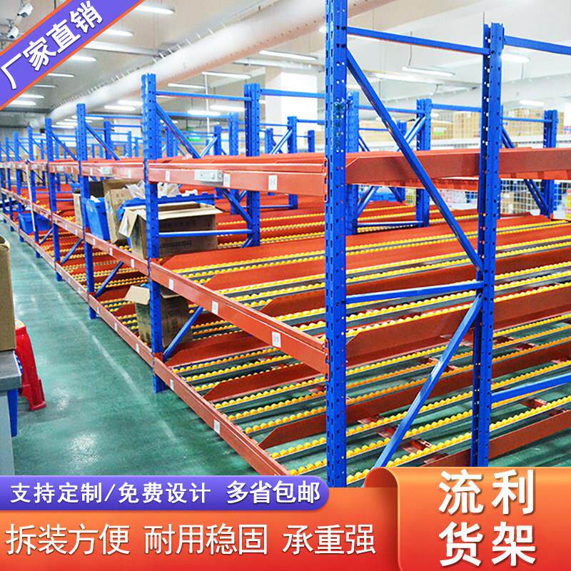 流利条货架线棒工厂车间流水线流利架可移动先进先出滚筒流利货架