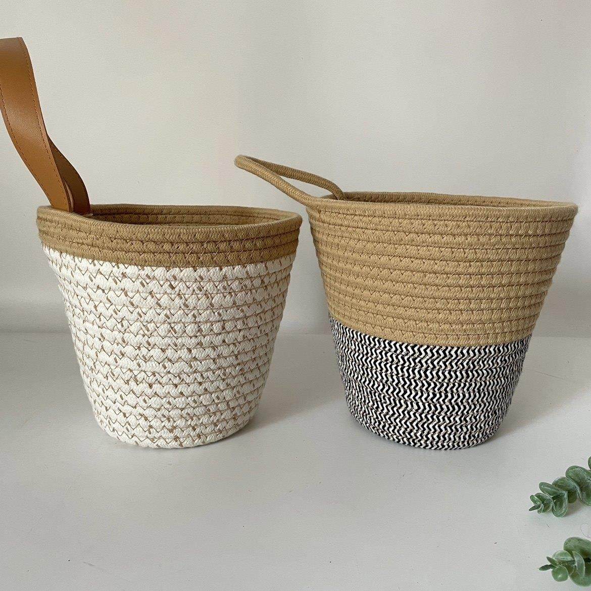 一组两个 棉绳可悬挂编织篮收纳桶壁挂篮挂墙杂物小手提化妆品筐,收纳整理,脏衣篮,淘宝优惠券,粉丝福利购,淘宝优惠卷