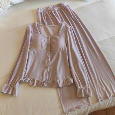 秋冬季海岛绒睡衣女带胸垫保暖轻奢宫廷纯欲风可外穿家居服套装