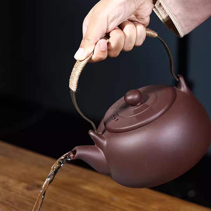 宜兴紫砂烧水壶大容量煮水壶黑晶炉明火煮茶耐高温紫泥铜把提梁