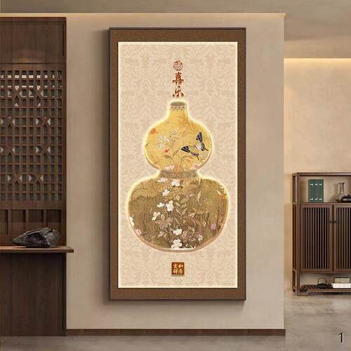 宋代美学千里江山图新中式玄关装饰画寓意好葫芦挂画走廊山水壁画