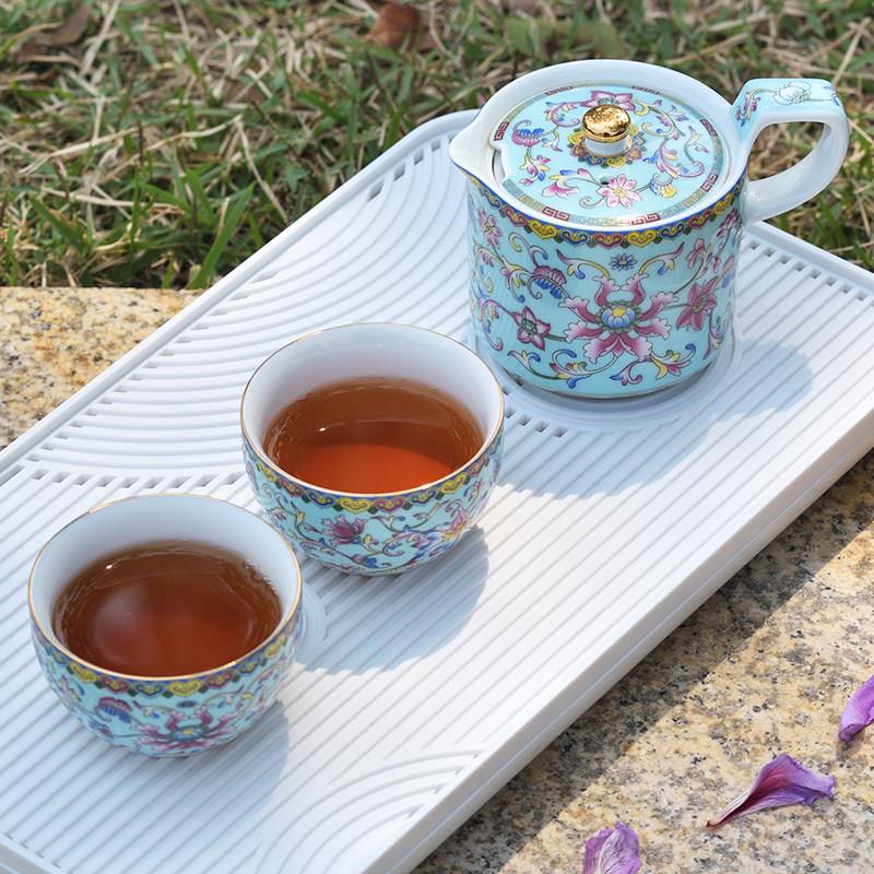 珐瑯彩旅行茶具随身一壶一杯小茶壶粉色女士一人泡红茶专用快客杯