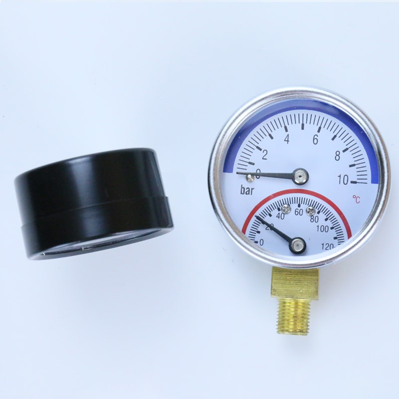 地暖分水器阀门尾件压力表油压表温压一体表M10x1螺纹防震不锈钢