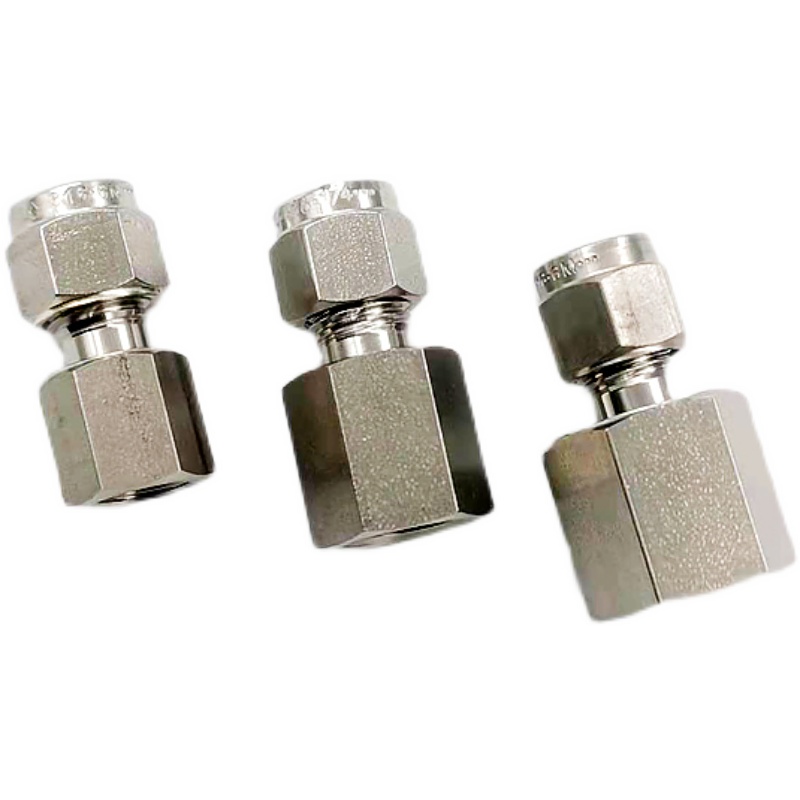 316L不锈钢接头1/4NPT内丝双卡套转接头压力表接头耐高温1/8 1/2