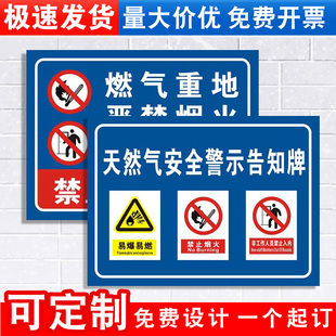天然气警示牌煤气燃气管道警示牌液化石油气安全警示告知牌化学品周知卡当心煤气中毒易燃易爆严禁烟火标识牌