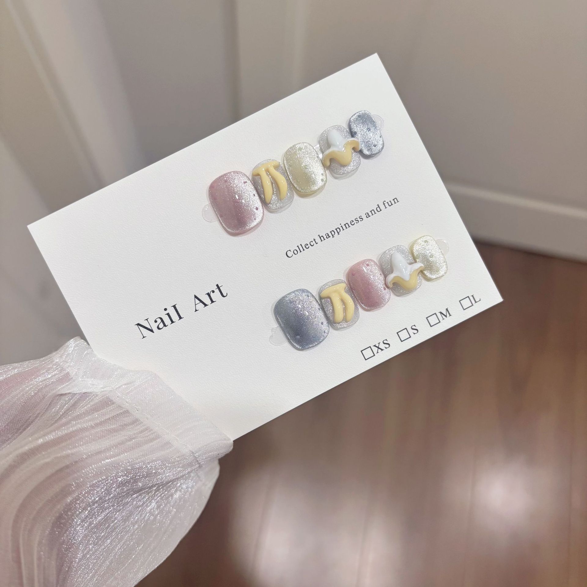 mmuse家-新款纯手工猫眼穿戴甲高级感夏日多巴胺水果系列捏捏香蕉