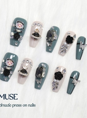 mmuse家-纯手工穿戴甲冰封蝴蝶系列手绘重工款短T长T杏仁甲型