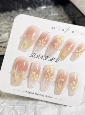 mmuse家-纯手工穿戴甲花朵系列国风手绘重工长款穿戴甲片中长款